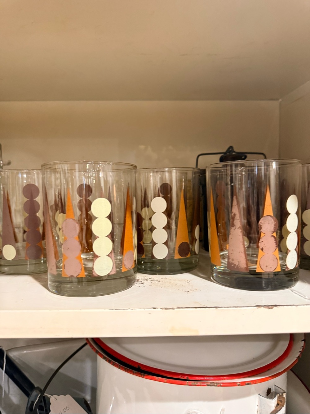 Mid-Century Glass Tumbler Set in Orange, Pink & Gold